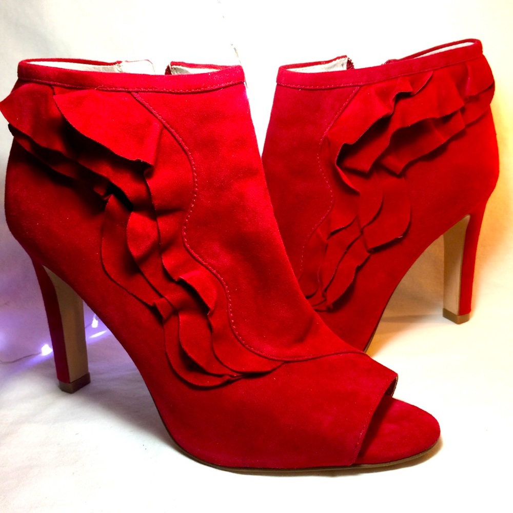 Louise et Cie red suede bootie open toe heels, 8